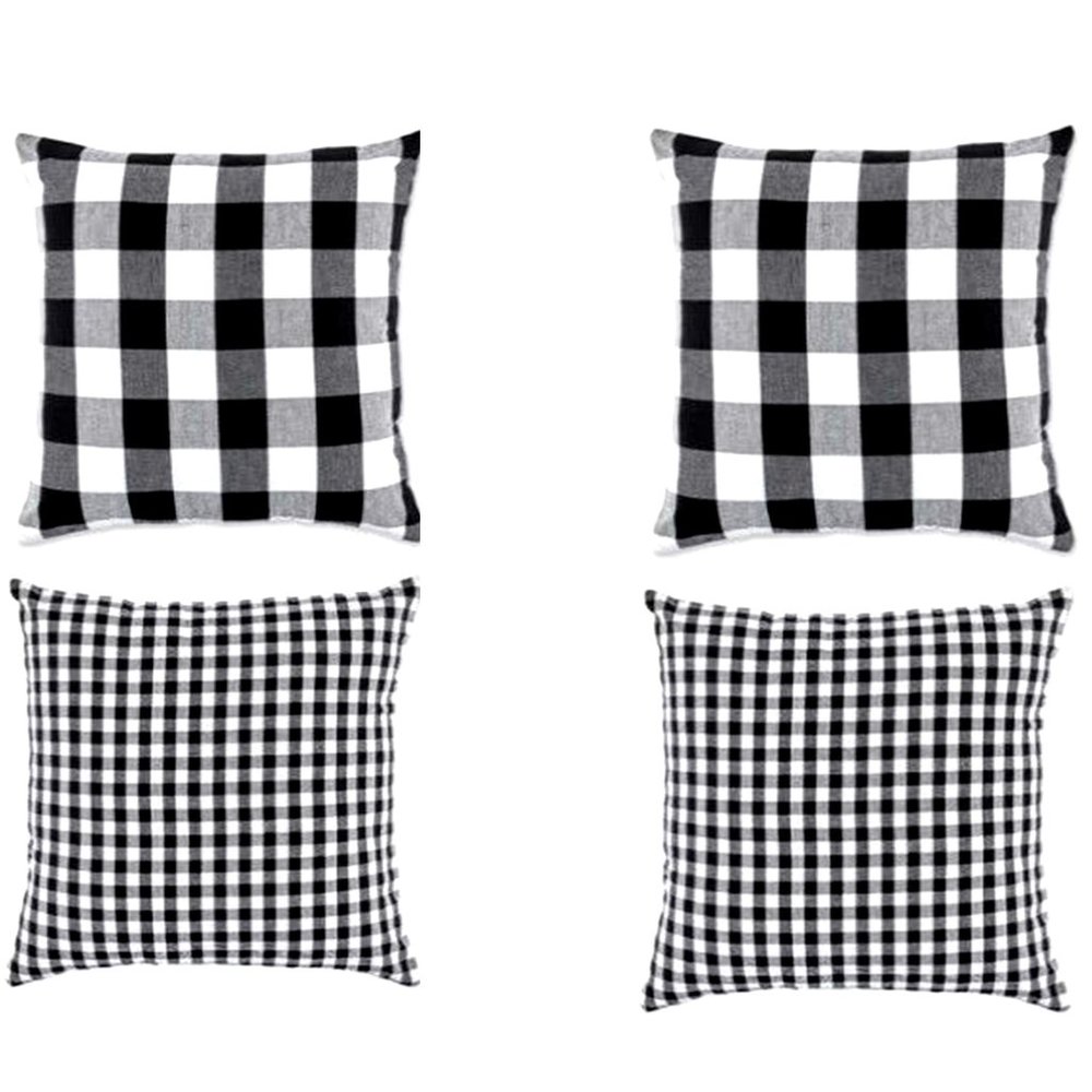 4 Black/White Check Buffalo Plaid and Gingham Check Pillow Cover Set 18" SQ. NWT